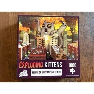 Exploding Kittens Puzzle Feline Of Unusual Size 1000 Pieces Complete w/Poster